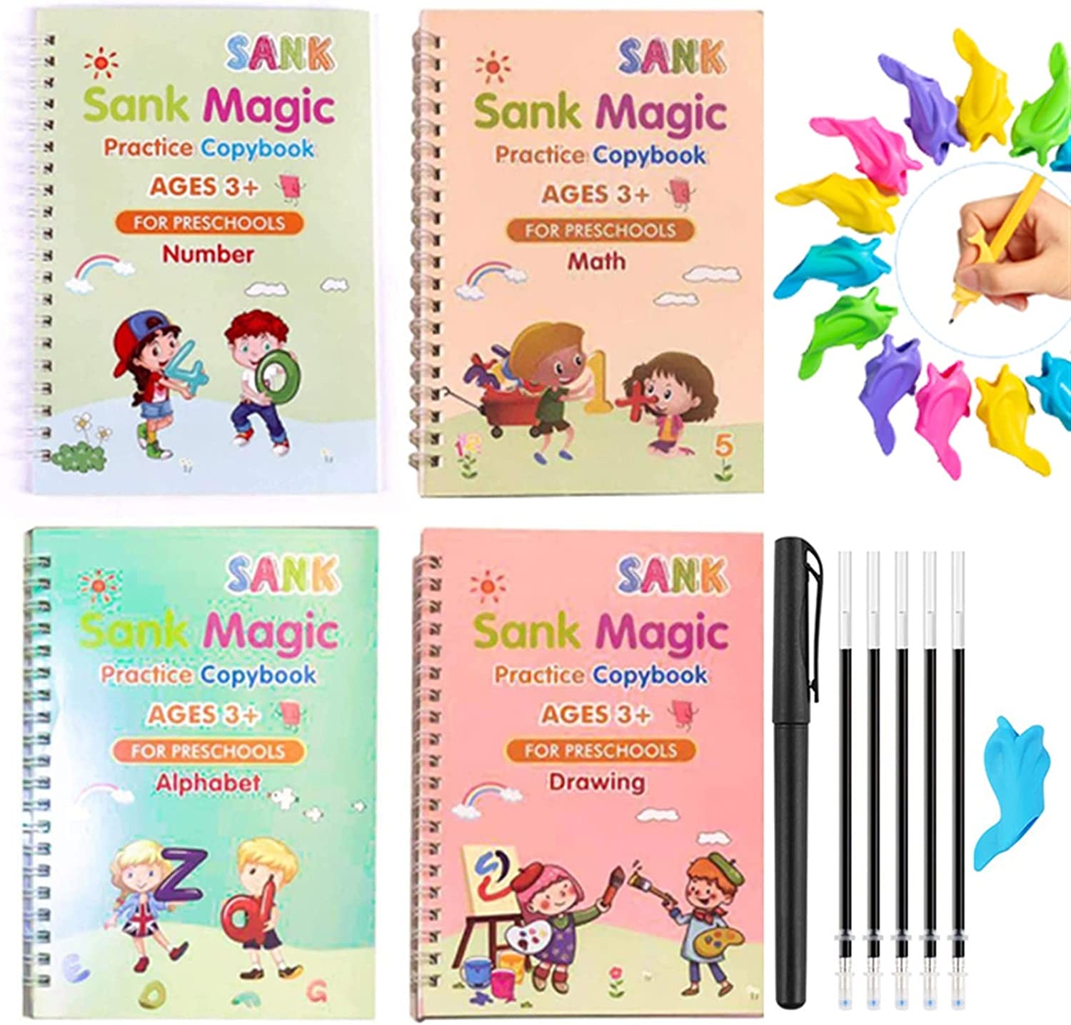Eduglow Magic Practice Copybook Pack Of 4 | SANK MAGIC BOOK for KIDS WRITING