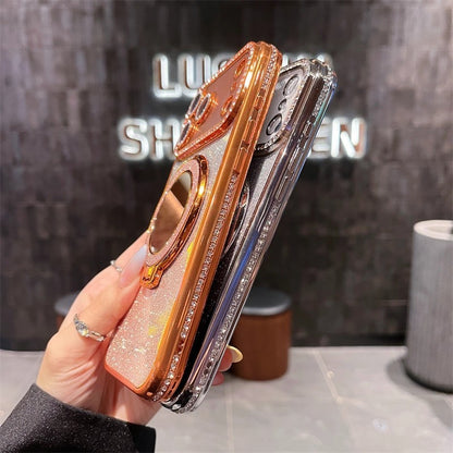 Rhinestone Glitter Phone Case With Makeup Mirror