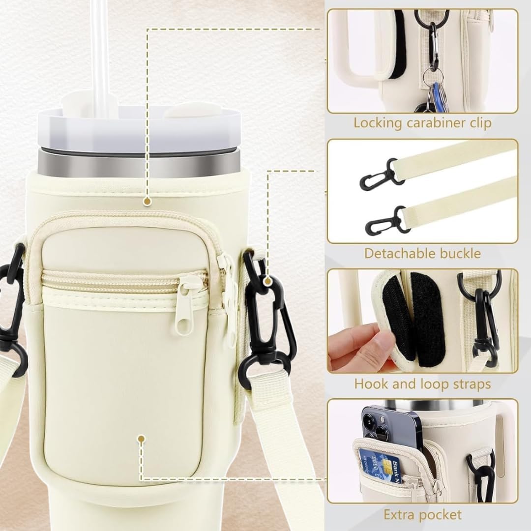 Water Bottle Carrier Bag with Phone Pocket for Stanley 40 & 30 oz Tumbler with Handle