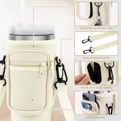 Water Bottle Carrier Bag with Phone Pocket for Stanley 40 & 30 oz Tumbler with Handle