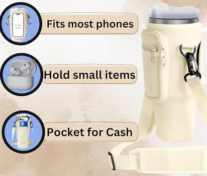 Water Bottle Carrier Bag with Phone Pocket for Stanley 40 & 30 oz Tumbler with Handle