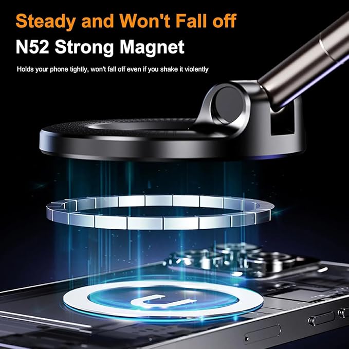 Magnetic Phone Holder with Vacuum Suction 360 Degree Easy Rotation | Powerful Vacuum Suction