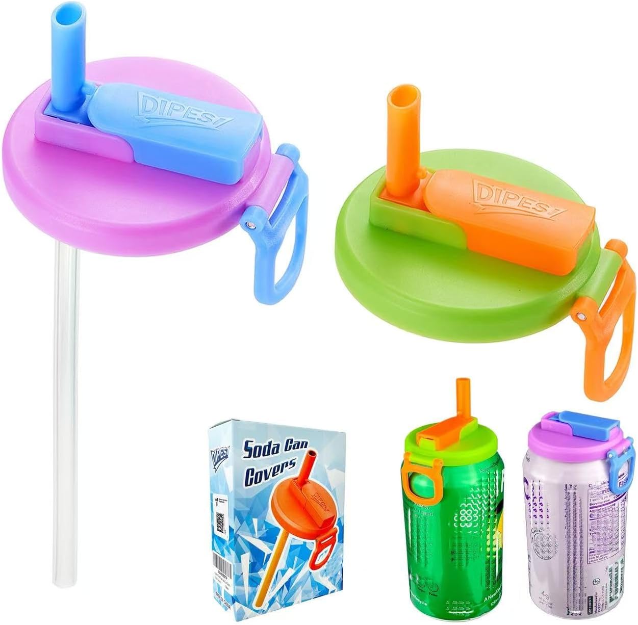 Pack of 2 Beverage Can Lids with Straws – Universal Fit for Soda, Beer, Juice & Seltzer