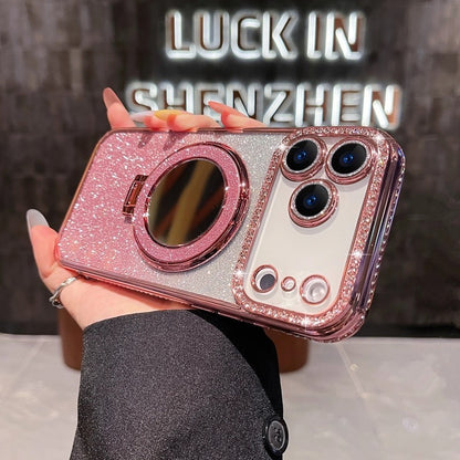 Rhinestone Glitter Phone Case With Makeup Mirror
