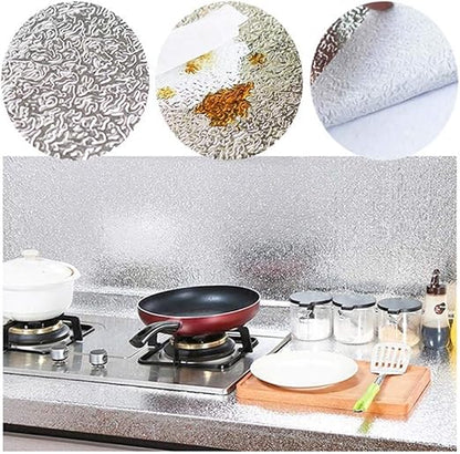 Kitchen Wallpaper Oil Proof Sticker Backsplash Aluminum Foil Self-Adhesive Paper Silver