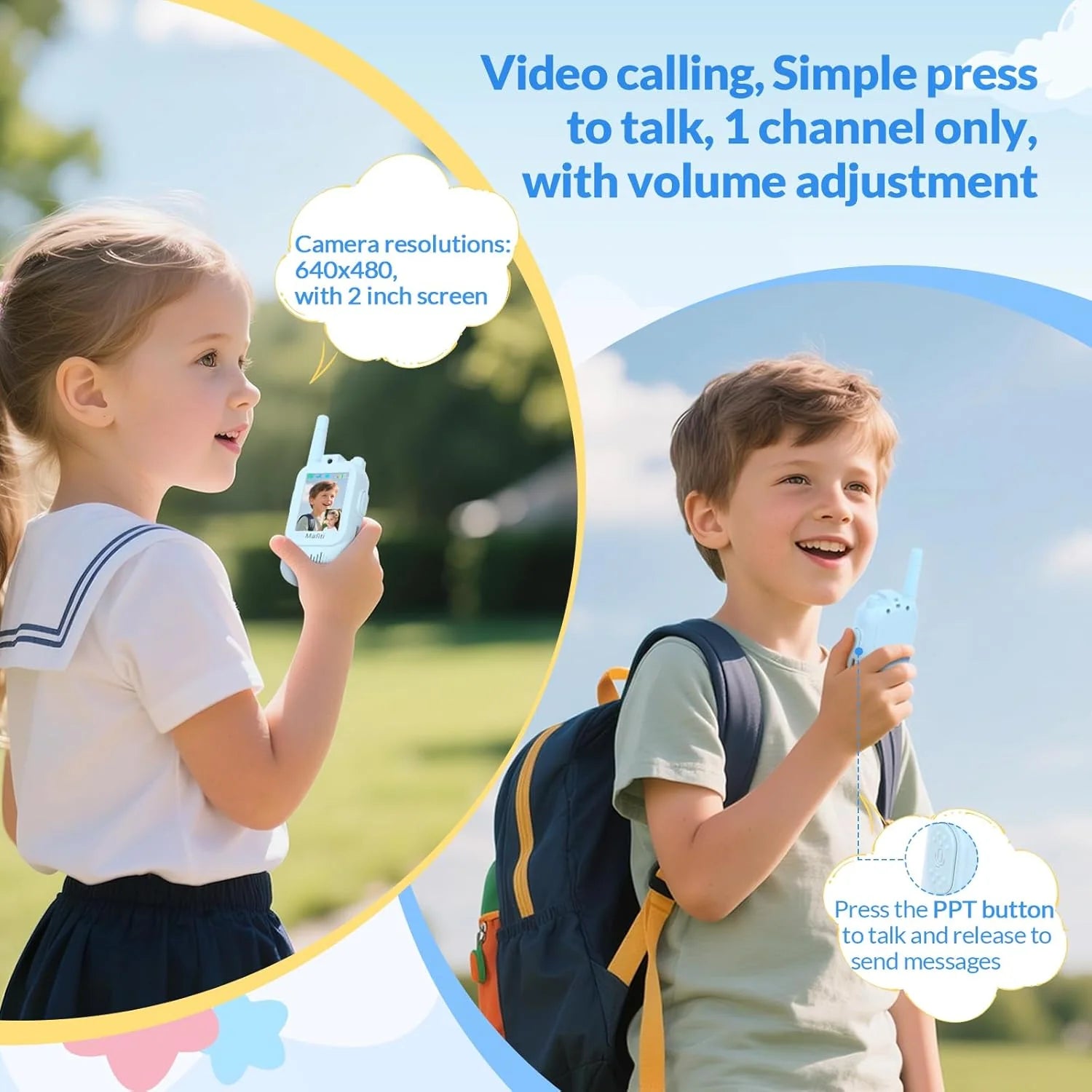 Pack of 2 Video Walkie Talkies for Kids | Rechargeable Video Call Toy Phone