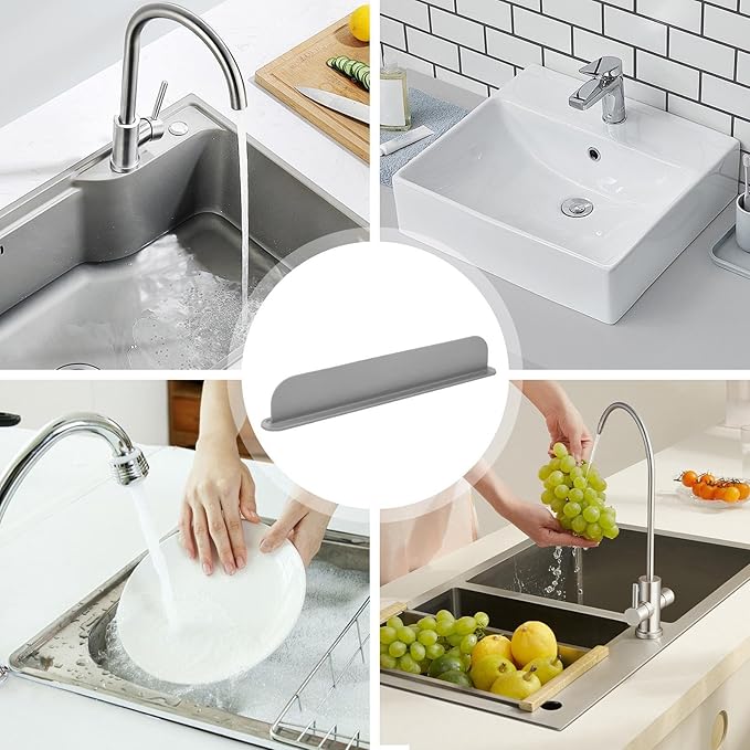 Silicone Sink Splash Guard - Water Splash Guard for Kitchen, Island and Bathroom - Secure Non-Slip Suction Cup Base