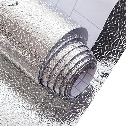Kitchen Wallpaper Oil Proof Sticker Backsplash Aluminum Foil Self-Adhesive Paper Silver