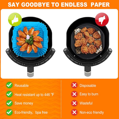 Silicone Air Fryer Liners Reusable Airfryer Liners, Silicone Air Fryer Basket Liners Square, Food Grade AirFryer Accessories