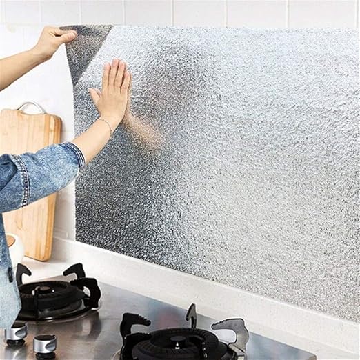 Kitchen Wallpaper Oil Proof Sticker Backsplash Aluminum Foil Self-Adhesive Paper Silver