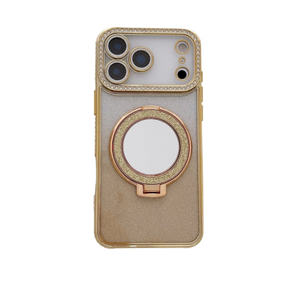 Rhinestone Glitter Phone Case With Makeup Mirror