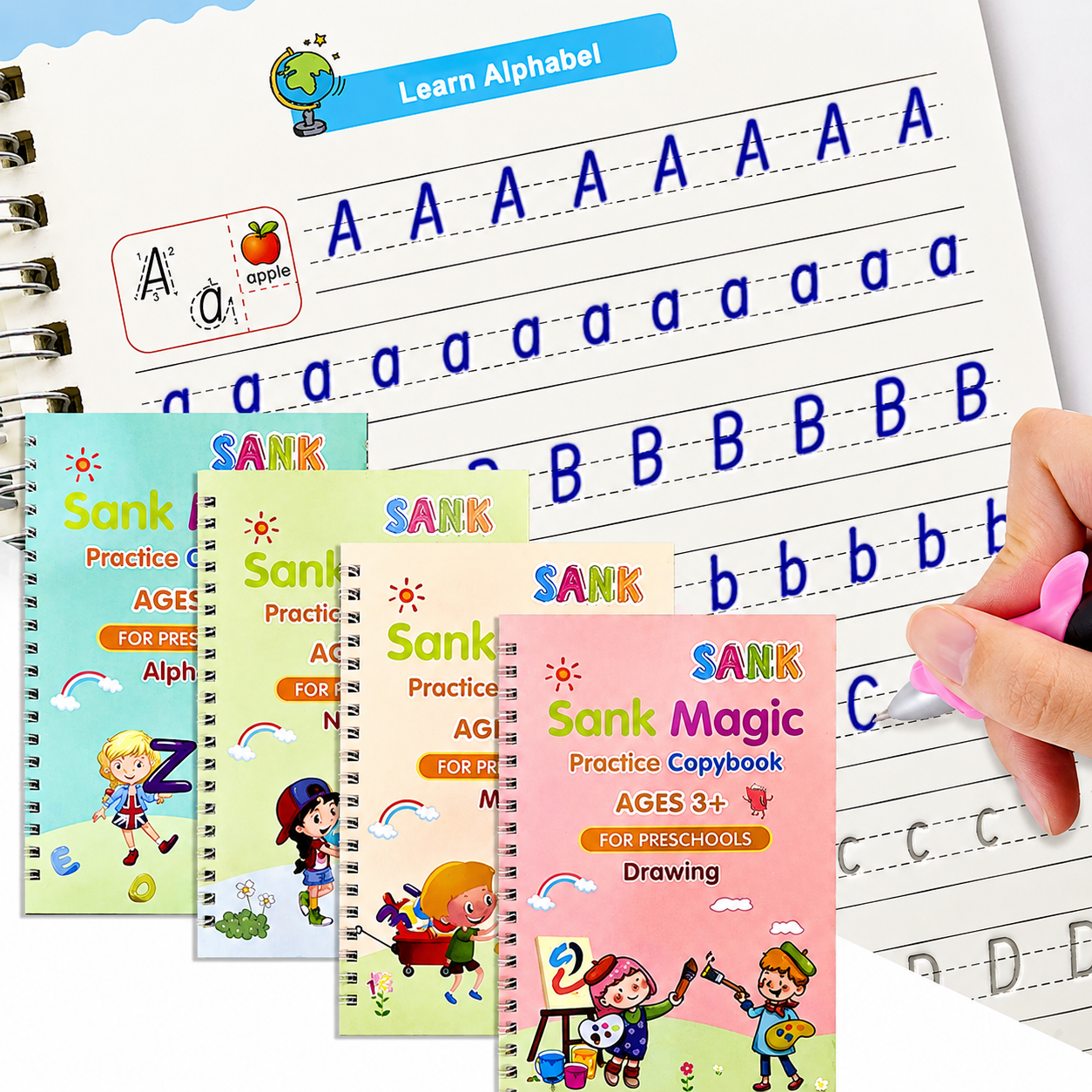 Eduglow Magic Practice Copybook Pack Of 4 | SANK MAGIC BOOK for KIDS WRITING