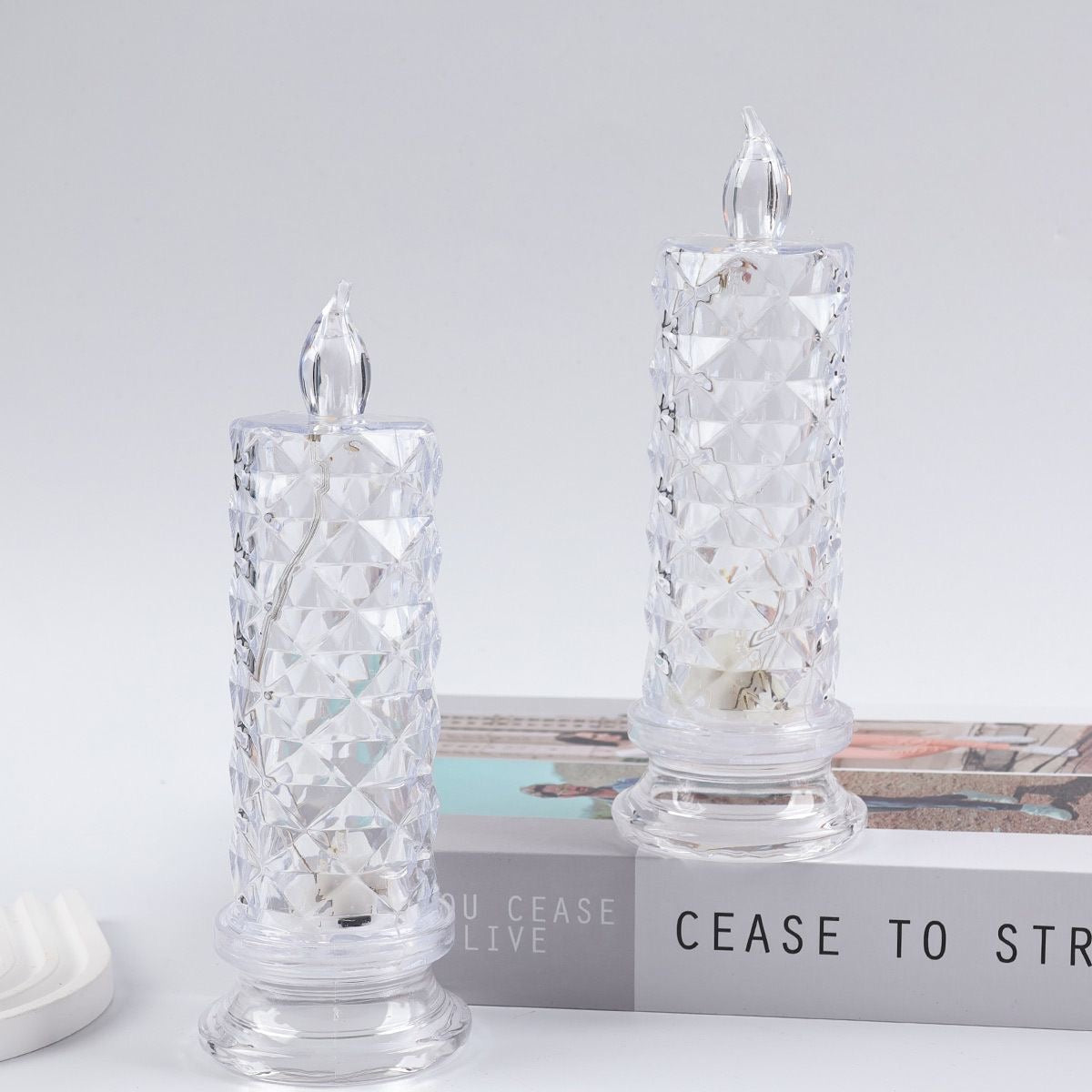 White LED Candles Flameless Pillar Candle, Set of Four