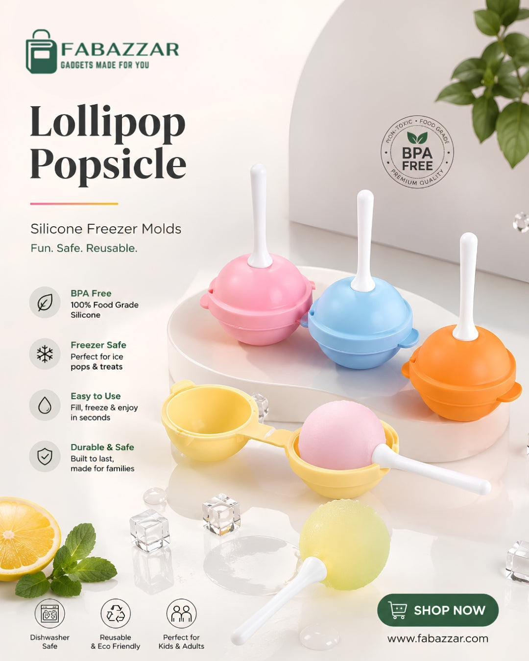 Pack of 4 DIY Cute 3D Ice Pops | Silicone Ball Mold!