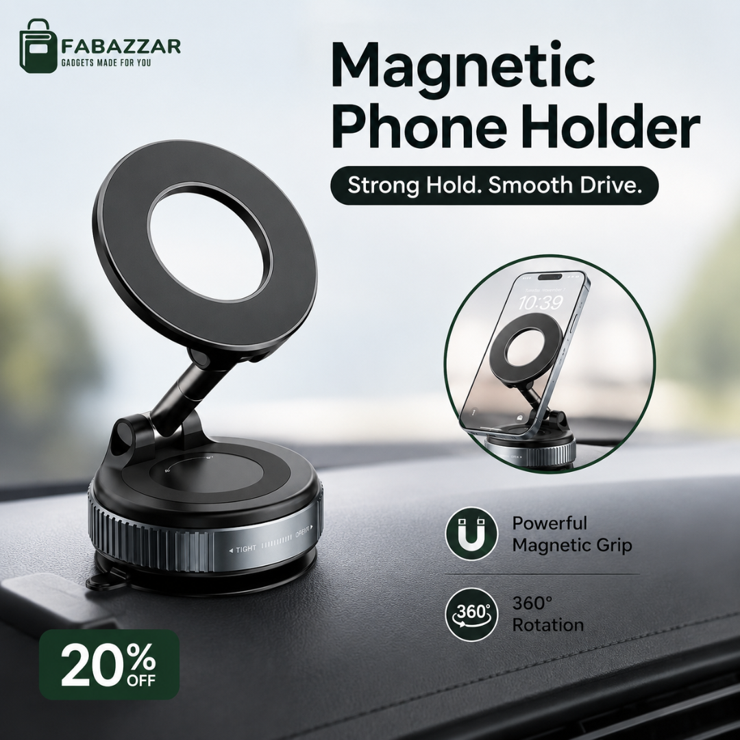 Magnetic Phone Holder with Vacuum Suction 360 Degree Easy Rotation | Powerful Vacuum Suction