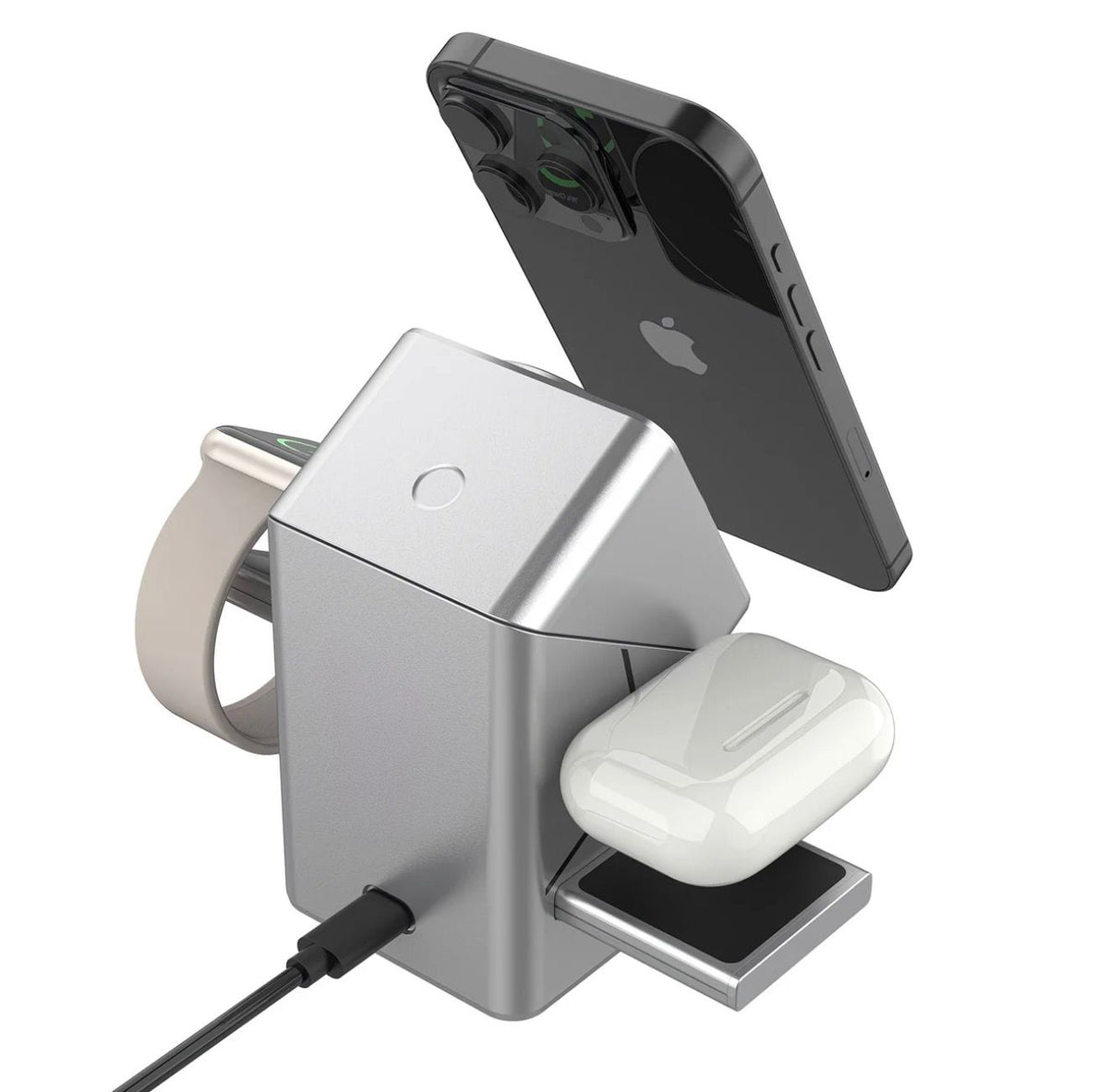 3-in-1 Wireless Charging Cube Power Station – 15W Fast Magnetic Charger with Rotation for iPhone, Watch & AirPods