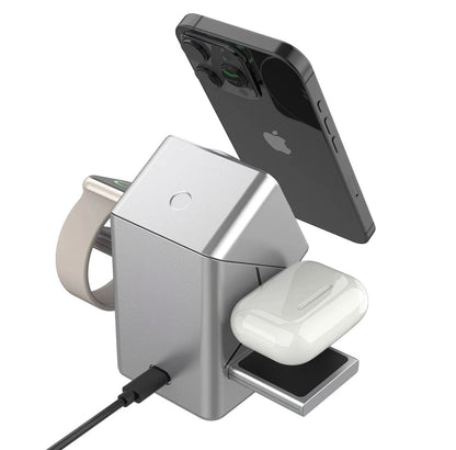3-in-1 Wireless Charging Cube Power Station – 15W Fast Magnetic Charger with Auto-Rotation for iPhone, Apple Watch & AirPods