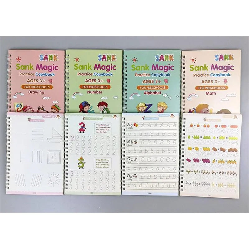 Eduglow Magic Practice Copybook Pack Of 4 | SANK MAGIC BOOK for KIDS WRITING